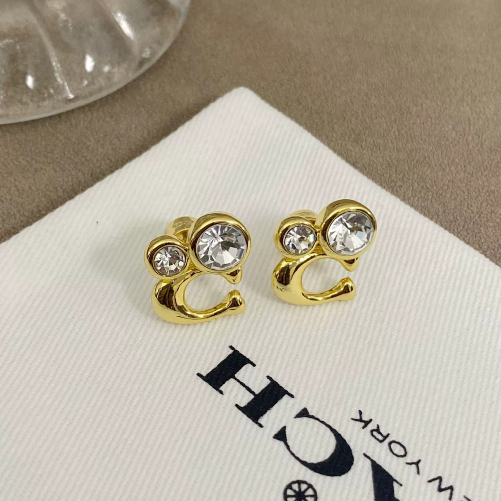 Coach Rhinestone Stud Earrings Metal